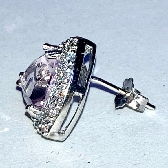 VJ CHINA Sterling Silver Lavender and Clear Stones Earrings 925 - Picture 10 of 14